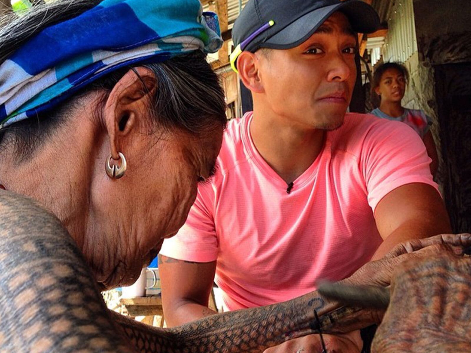 Drew Arellano getting a tattoo from Apo Whang-Od