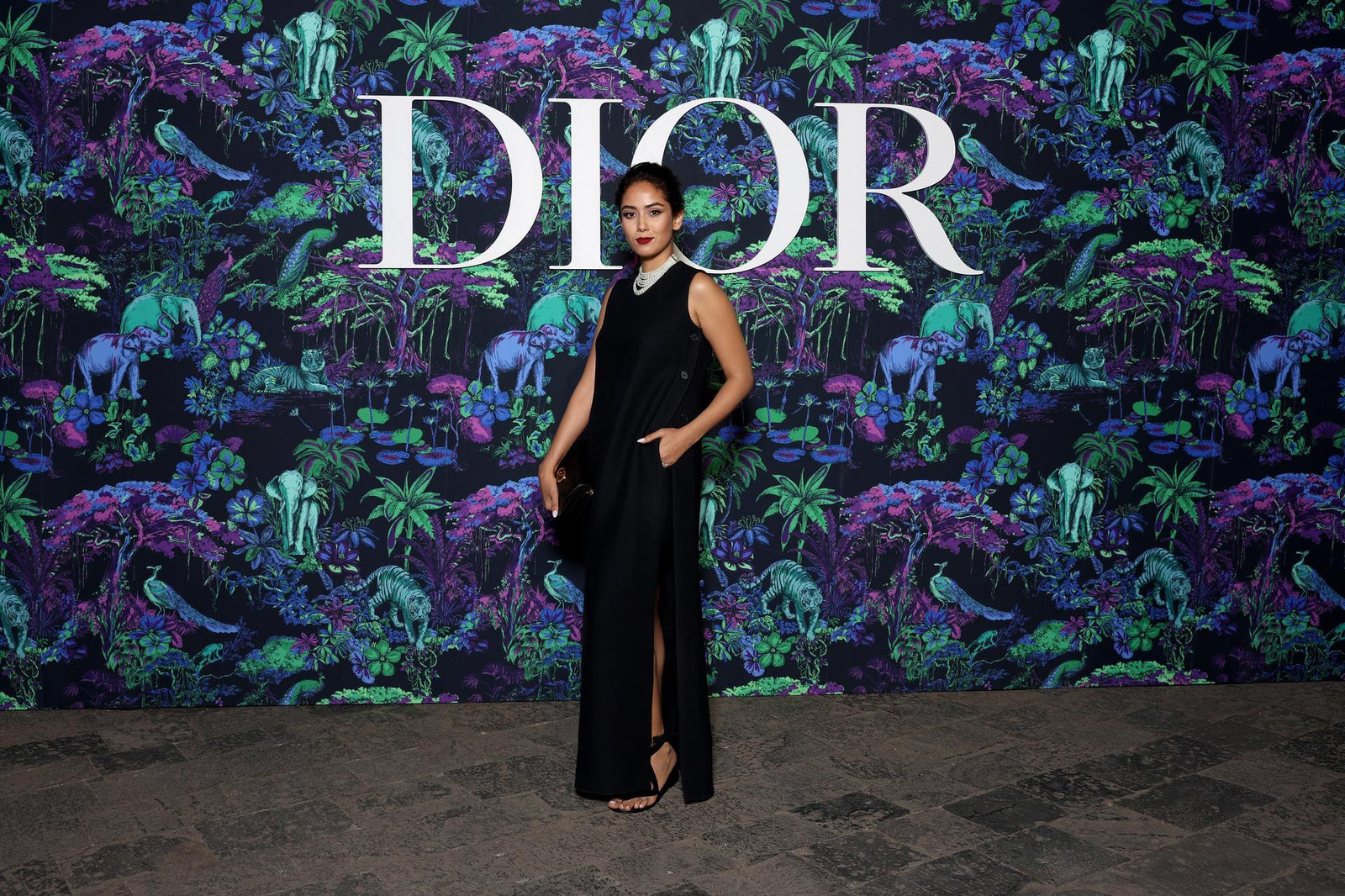Dior Fall/Winter 2023 Show In Mumbai Mira Rajput Kapoor wore a Dior Pre Fall 2023 black wool and silk dress.
