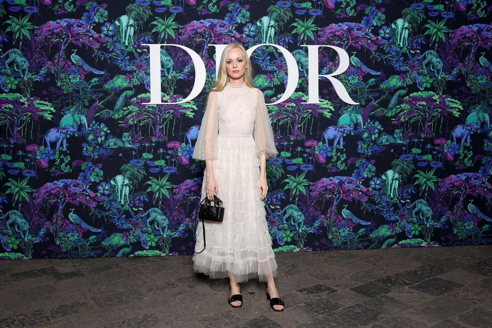 Dior Fall/Winter 2023 Show In Mumbai Sofia Achaval de Montaigu wore a Dior Spring-Summer 2023 beige tulle and lace dress.