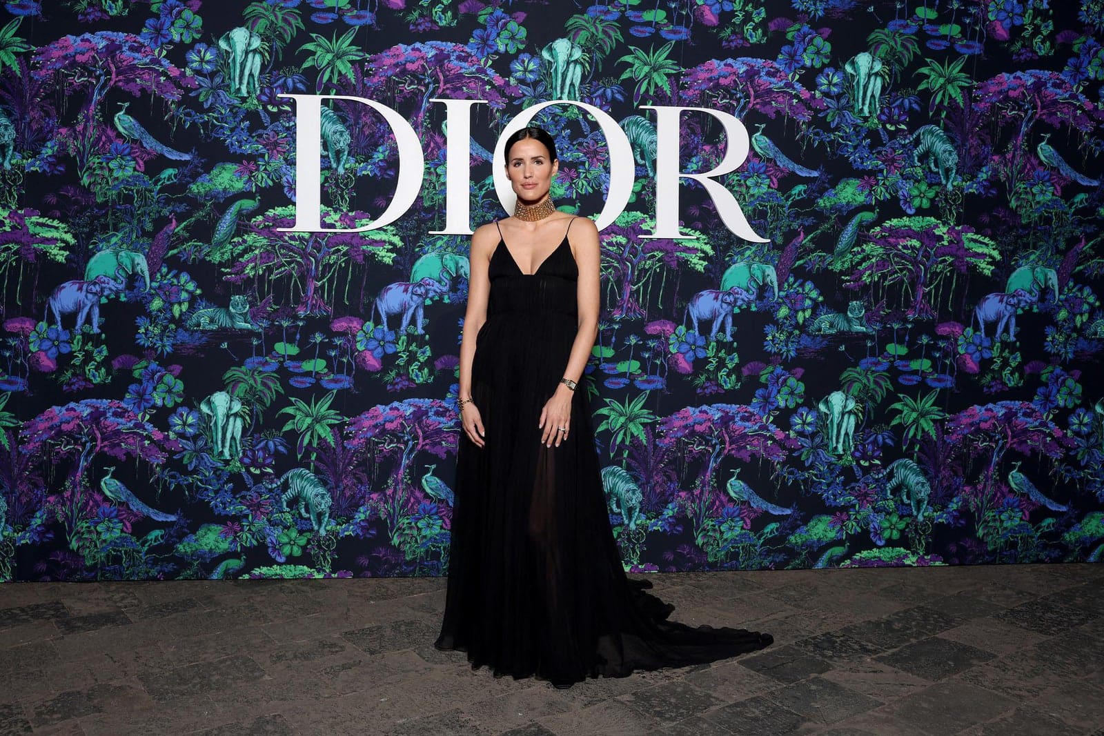 Dior Fall/Winter 2023 Show In Mumbai Alex Riviere wore a Dior black silk long dress.