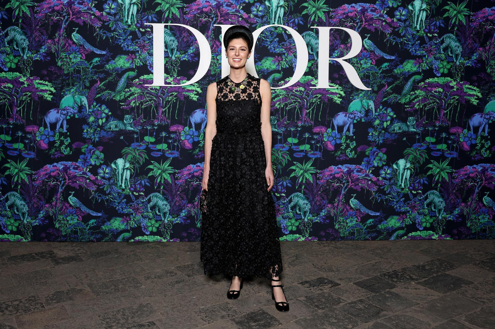 Dior Fall/Winter 2023 Show In Mumbai Maria de la Orden wore a Dior Spring-Summer 2023 black embroidered knit dress.