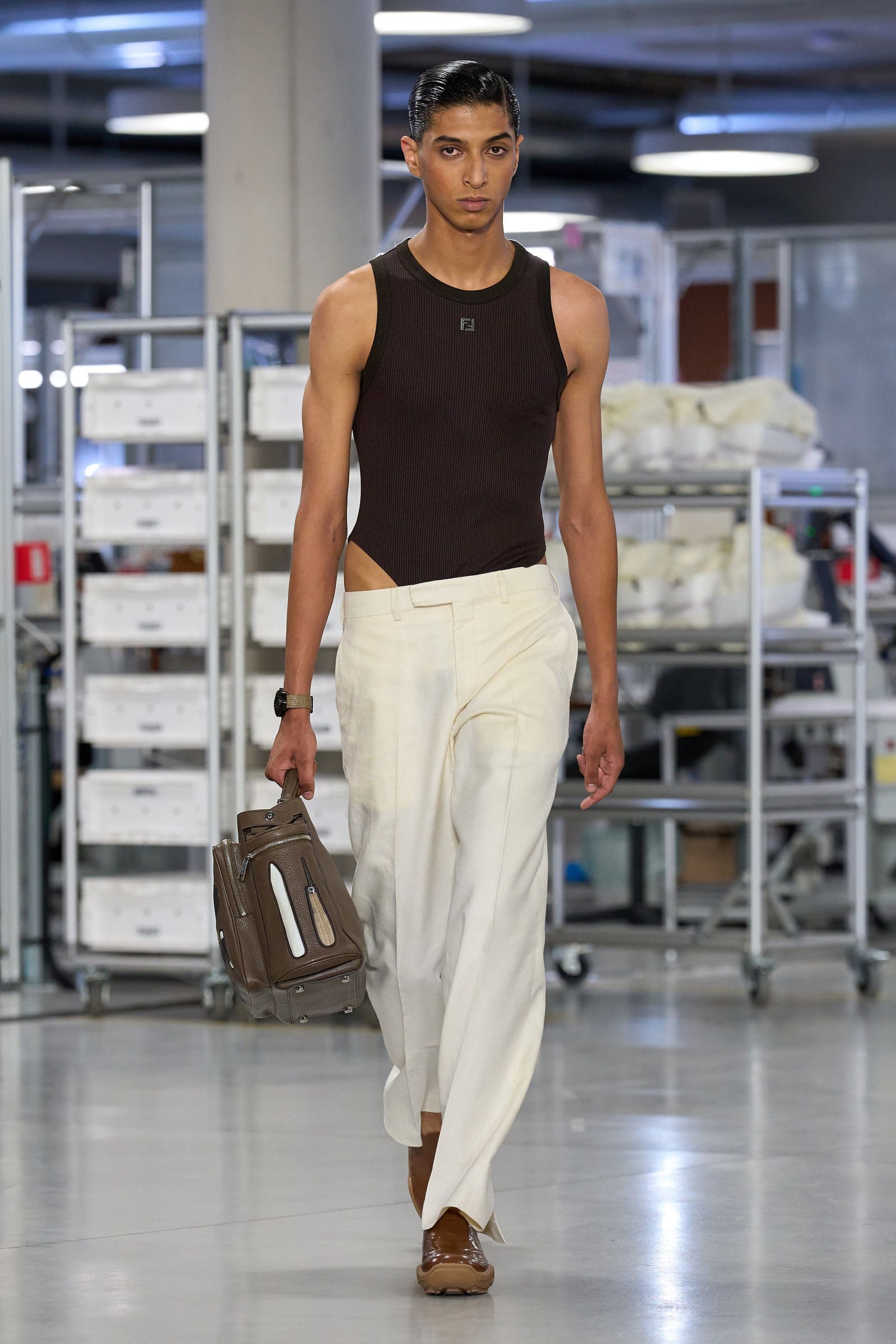 tank bodysuit in black Fendi men showing hips