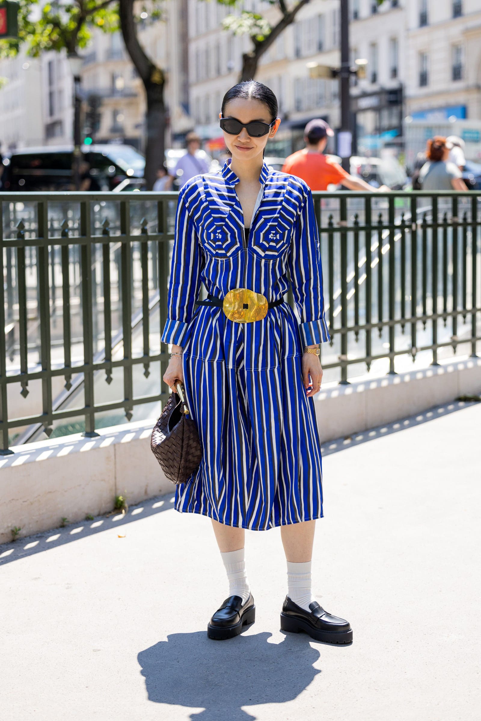 Loafers toughen up midi dresses