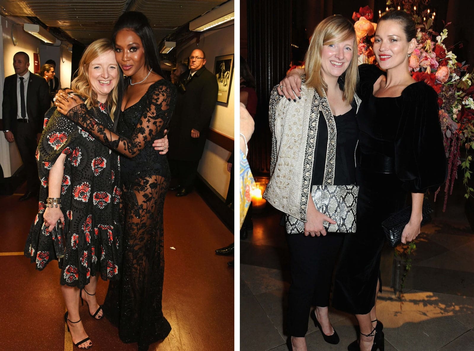 Sarah Burton with Naomi Campbell and Kate Moss (2016 and 2013). Photo: David M. Benett/Getty Images