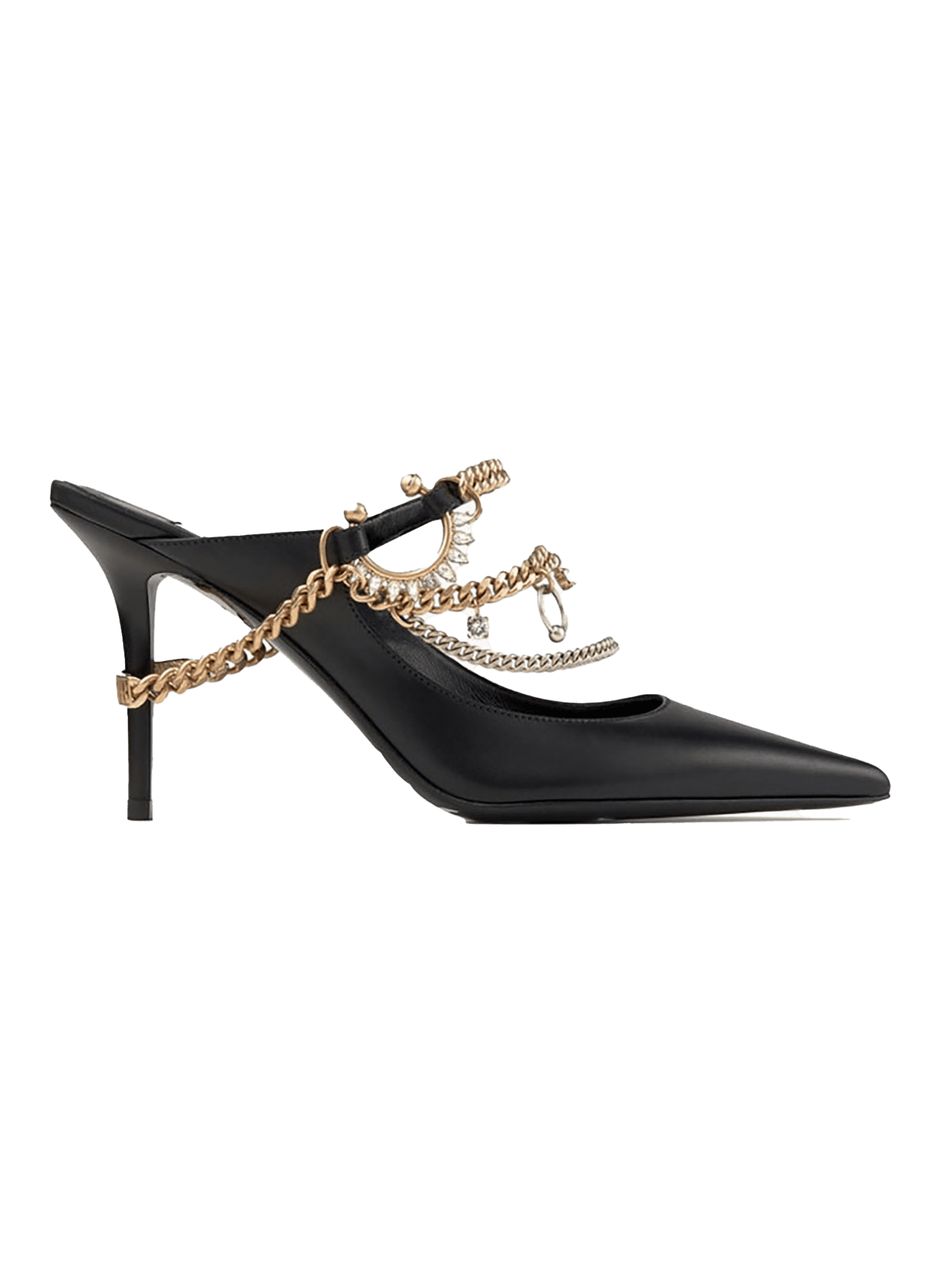 JIMMY CHOO X JEAN PAUL GAULTIER Black Calf Leather Mules With Jewellery