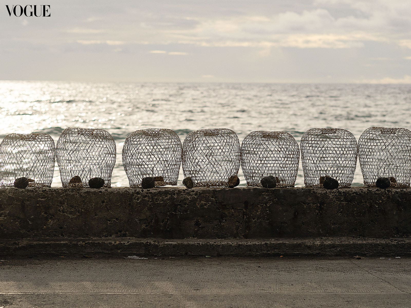 Fishing nets along the seaside.