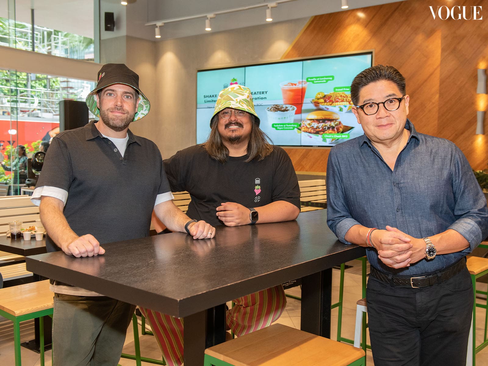 Mark Rosati, Jordy Navarra, and Anton Huang inside Shack Shack Philippines.