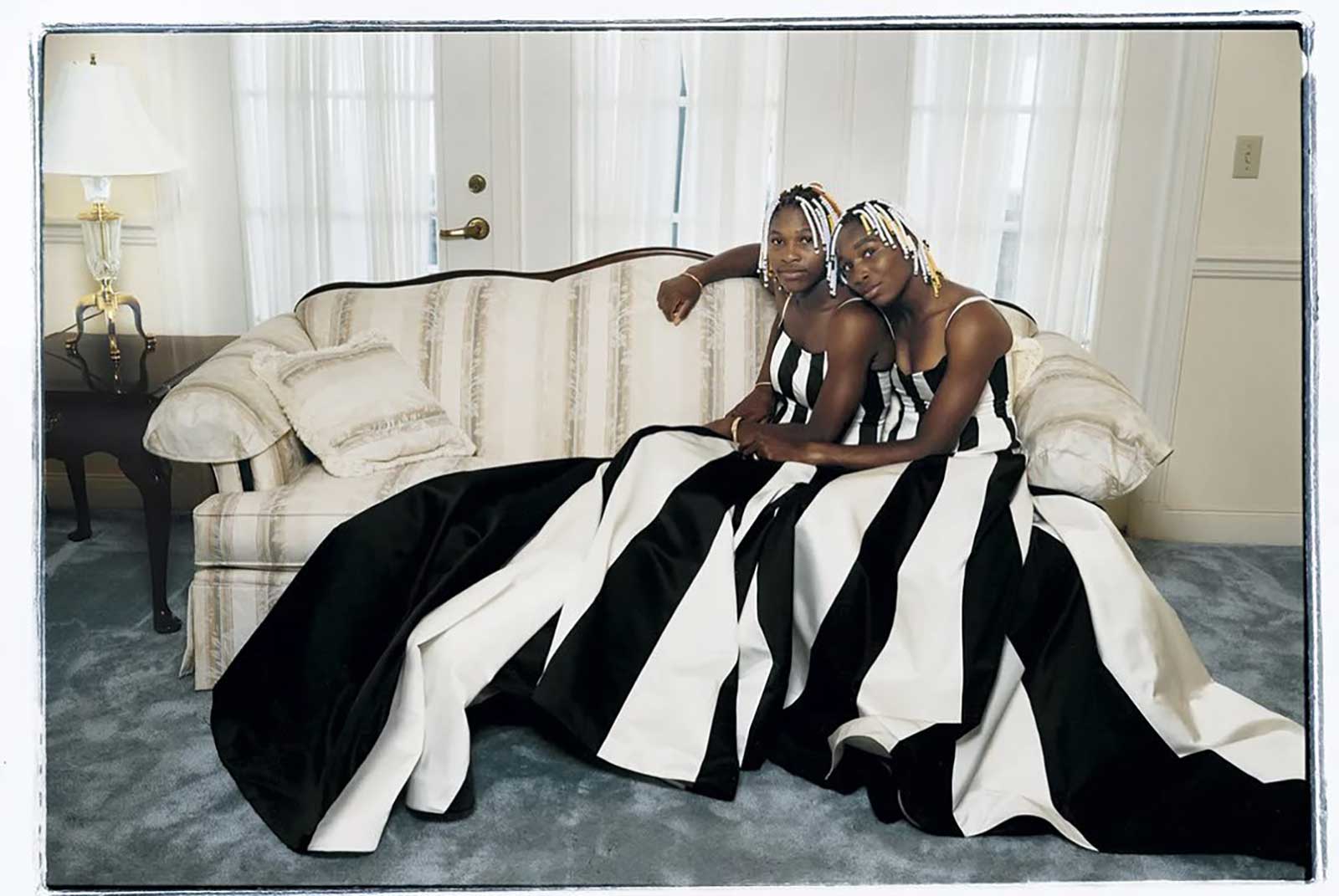 Venus and Serena Williams wear Carolina Herrera in the May 1998 issue of Vogue Magazine