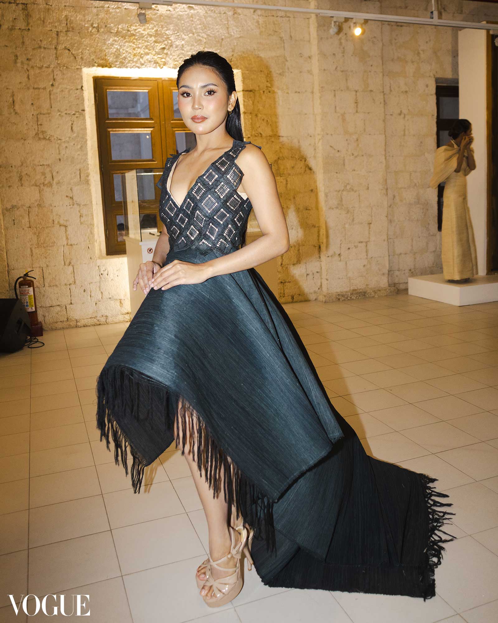 saguran weaving black dress from bohol philippines designer