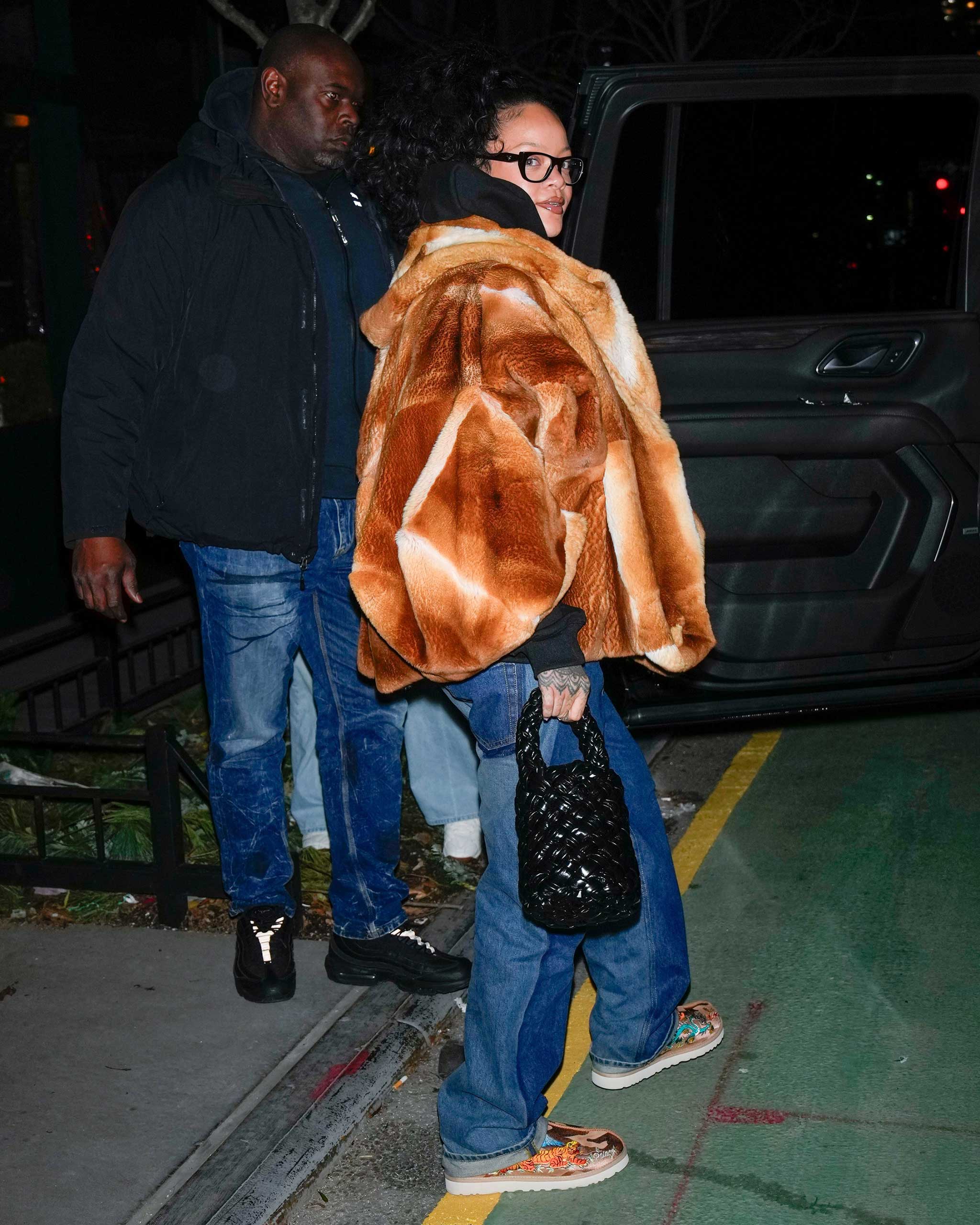 Rihanna carrying a Bottega Veneta bag in New York City