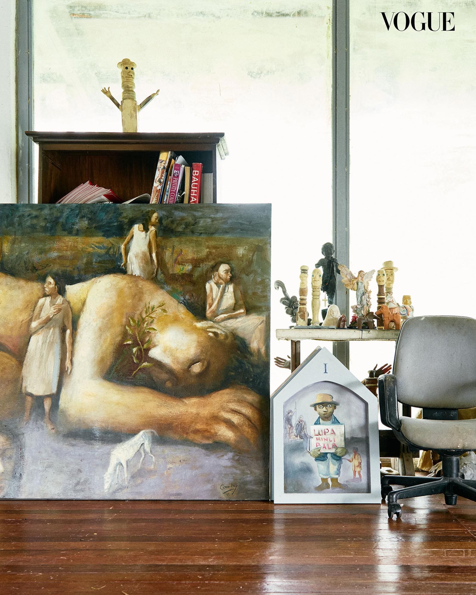 Photo of Manny Garibay's artworks in his studio.