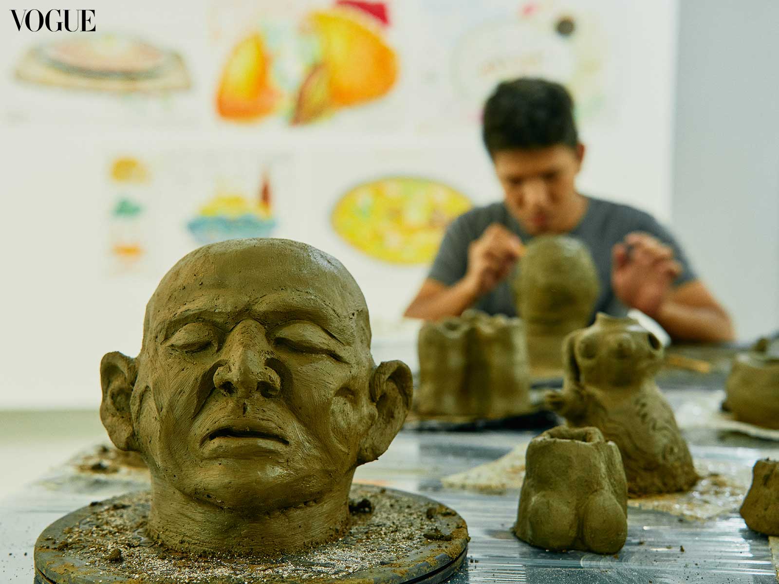 Closeup of a terracotta hand sculpture.